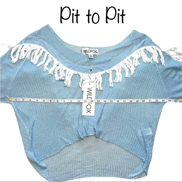 Wildfox Baby Pastel Blue Knit Waylon Fringe Western Sweater Size Medium - Picture 12 of 17